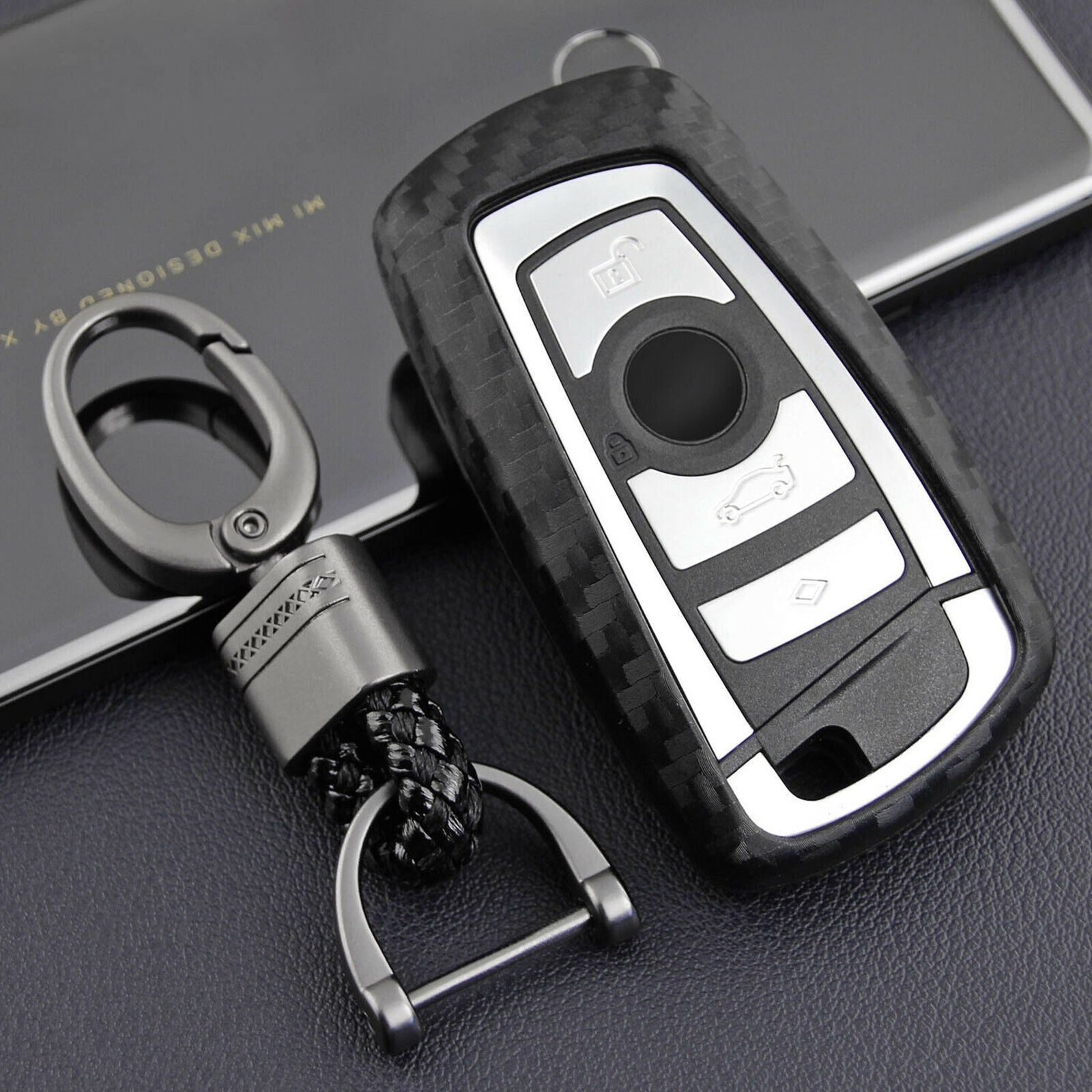 For BMW 1 2 3 4 5 6 7 Series X3 X4 Carbon Fiber Key Case Cover Fob Holder Shell