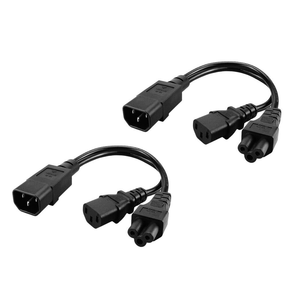 2pcs IEC C14 to C13+C5 Male to Female Splitter Extension Cable Adapter Lead
