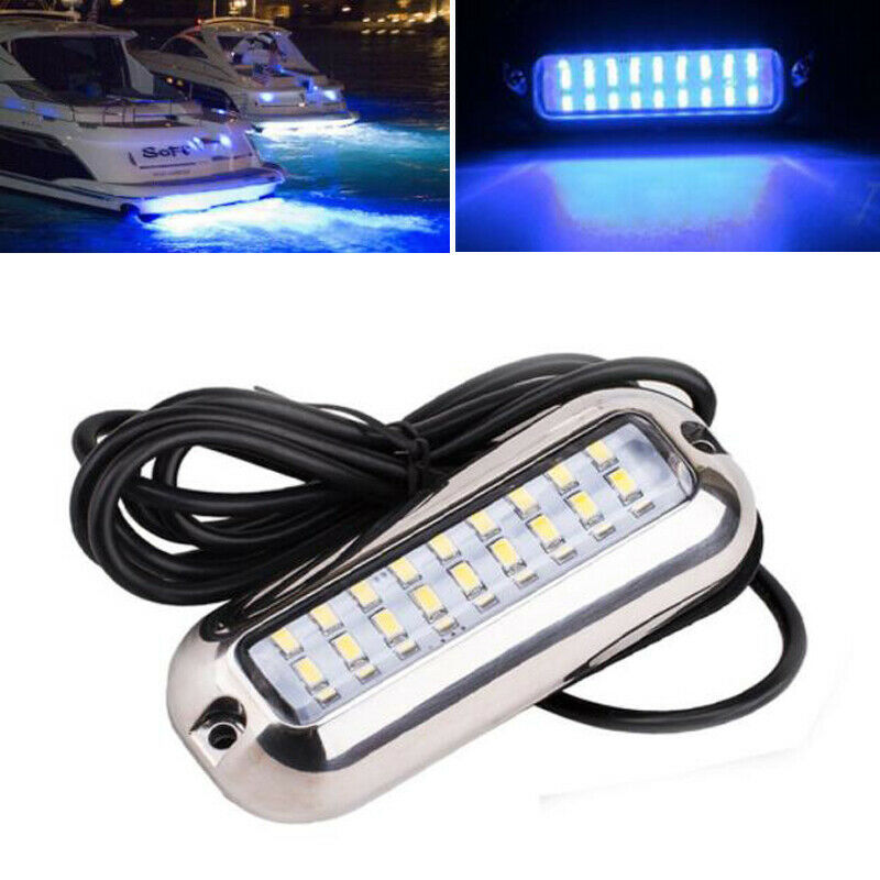 1X 3.6W Stainless Steel 27 LED Blue Underwater Pontoon Marine/Boat Transom Light