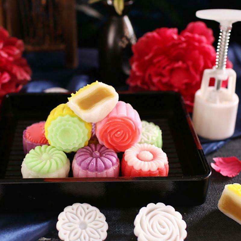 5Pcs Stamps 50g Round Flower Moon Cake Mould Mold Pastry Mooncake Hand DIY Tool