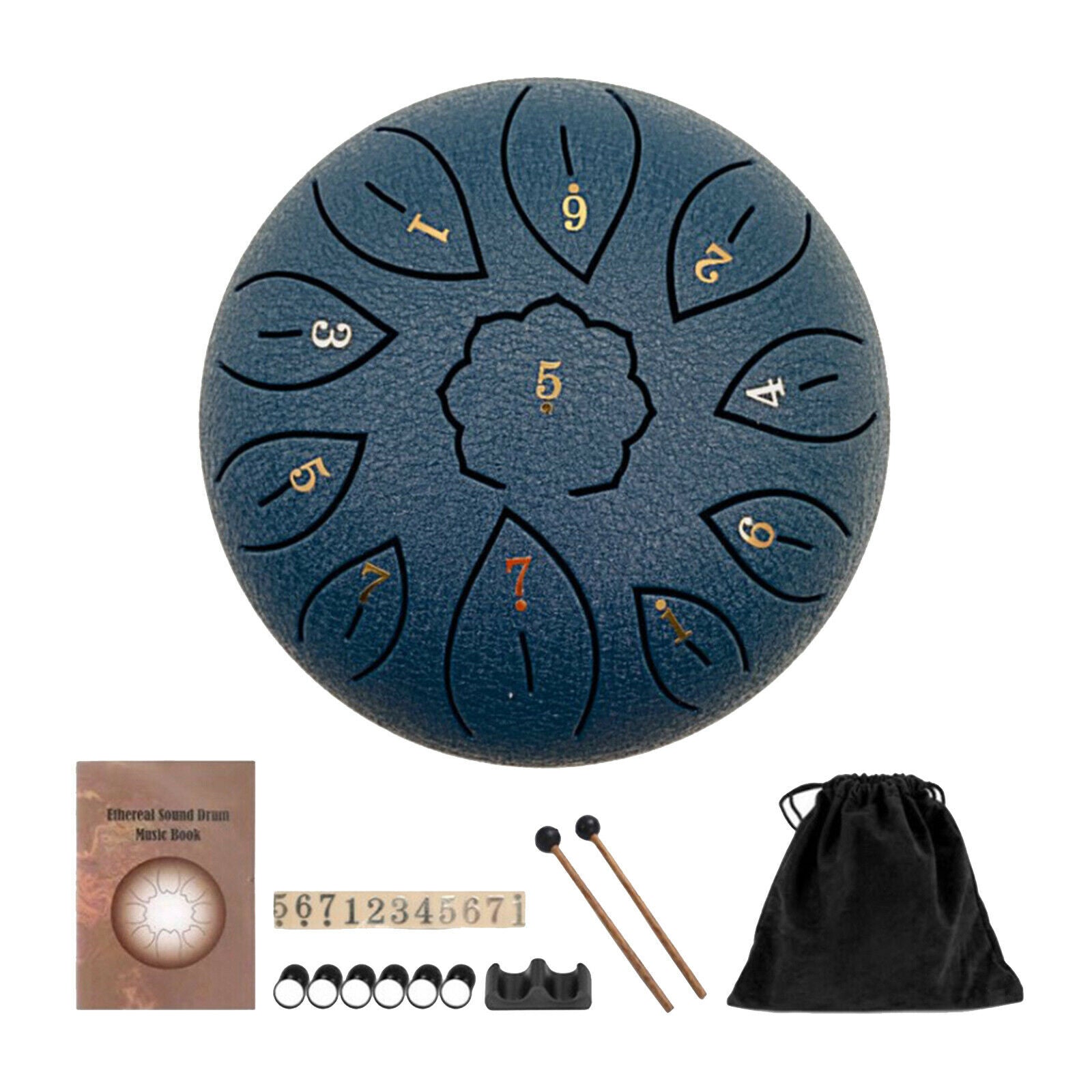 6" Steel Tongue Drum and Drumsticks Notes Stickers Gift for Boys Girls navy