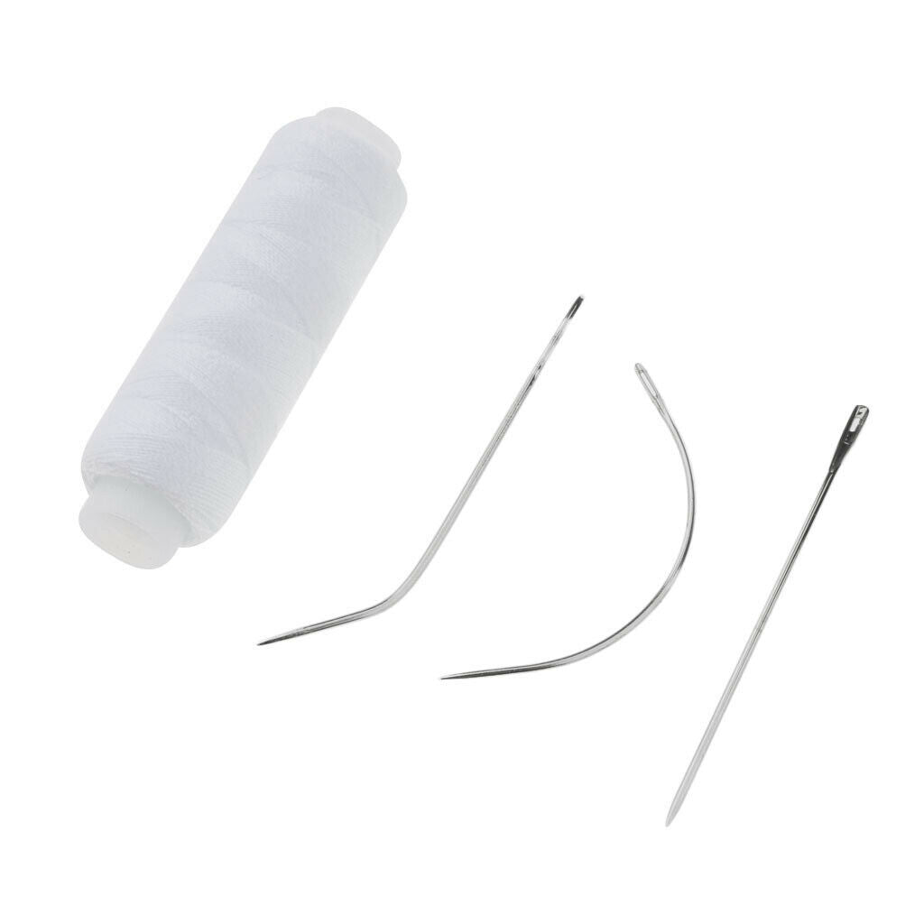 4 Pieces Hair Wigs Weaving Sewing Decor Thread with 12pcs I/C/J Needles Pins