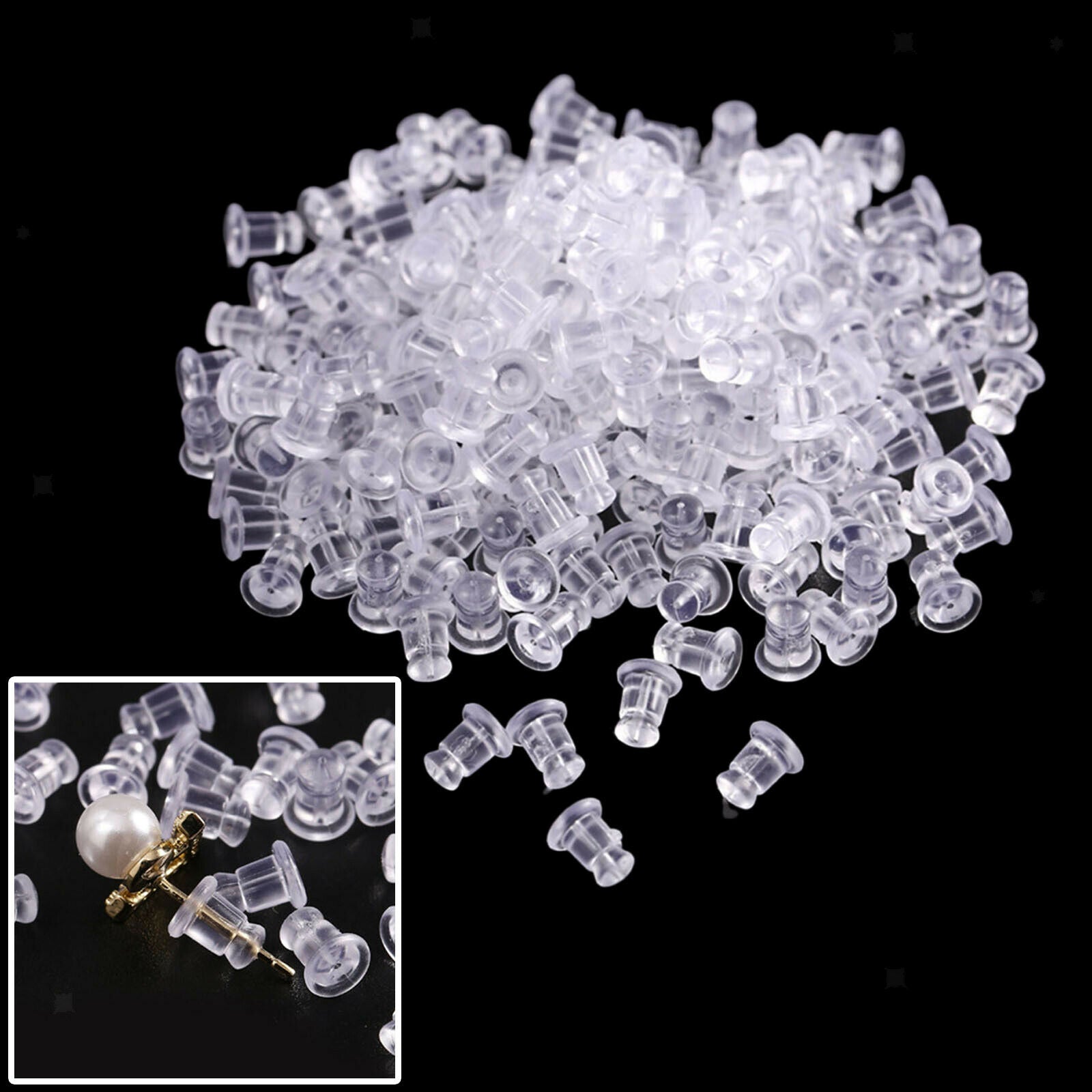 1000x Silicone Earring Backs Rubber Bullet Earring Clutch Holders Nuts