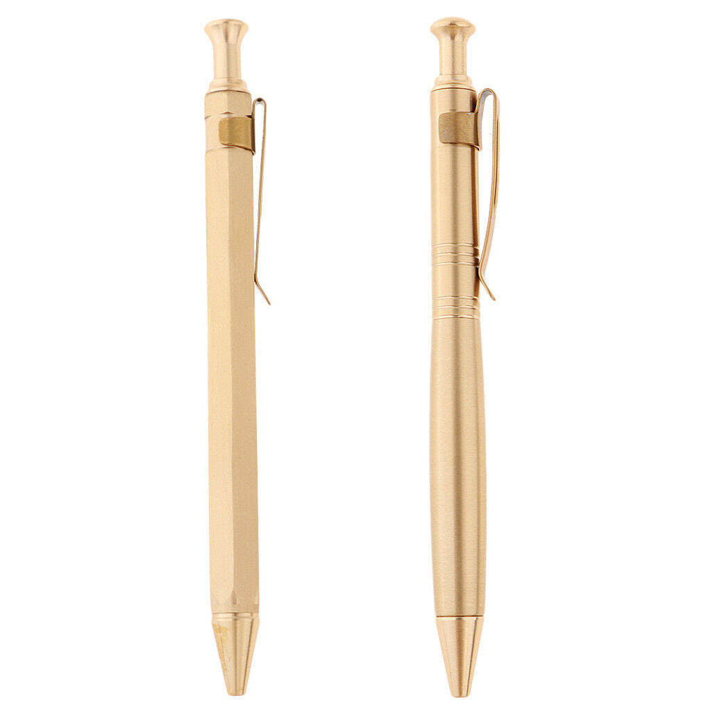 Handmade Brass Ballpoint Gel Ink Pen, Carefully Polished, 9.7cm Press