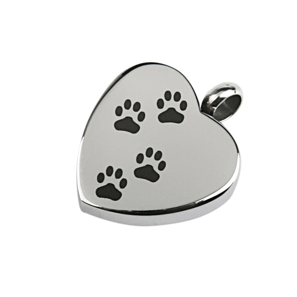 Stainless Steel Dog Pet Paw Heart Cremation Urn Keepsake Memorial Pendants #1