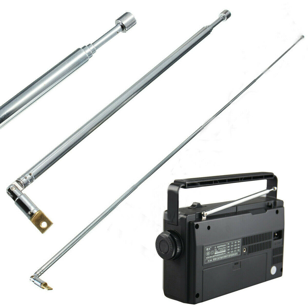12PCS 630mm 4 Sections Full-channel AM FM Radio Telescopic Antenna Replacement