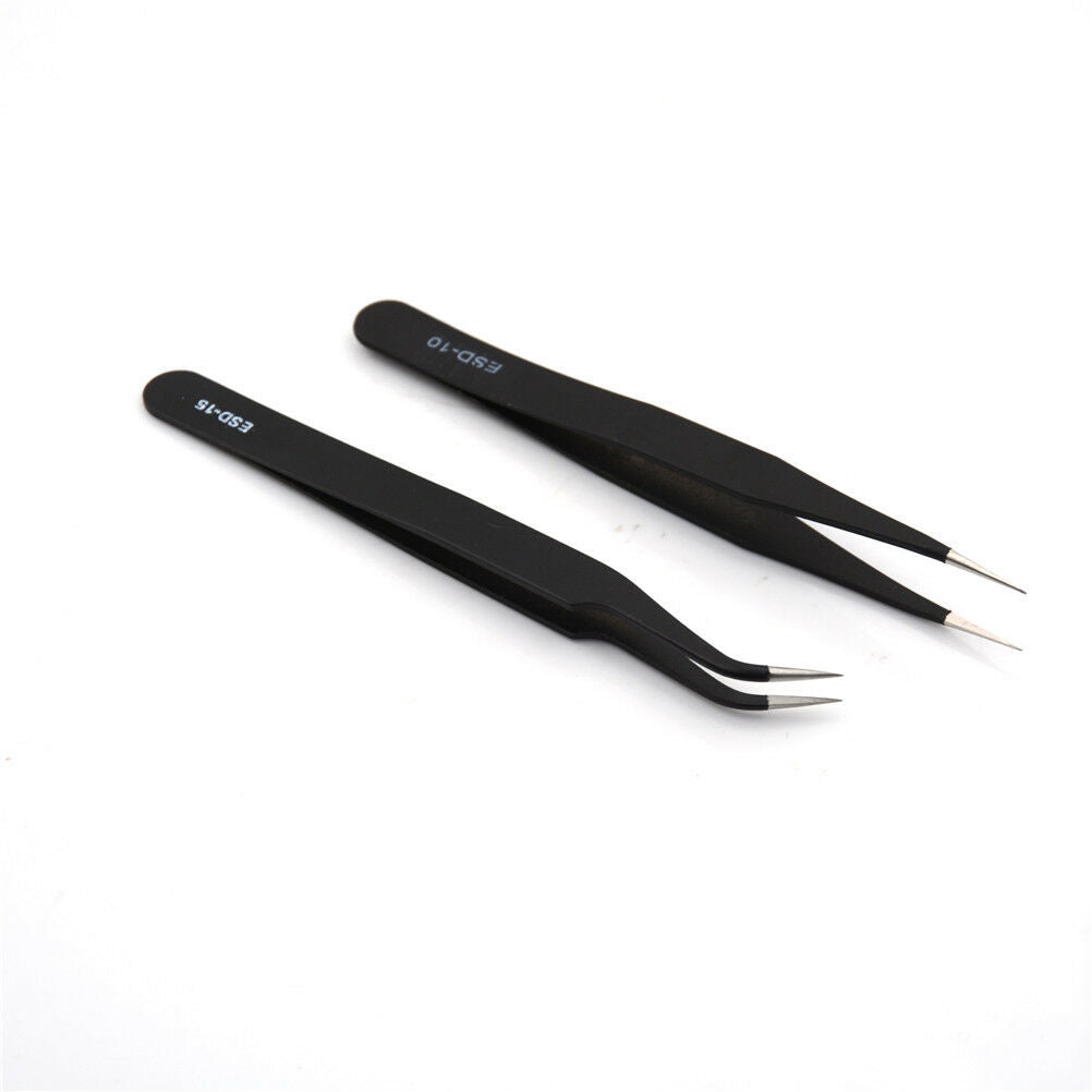2Pcs/set New Black Anti-static Straight Curved Tweezers Fashion Tools .l8