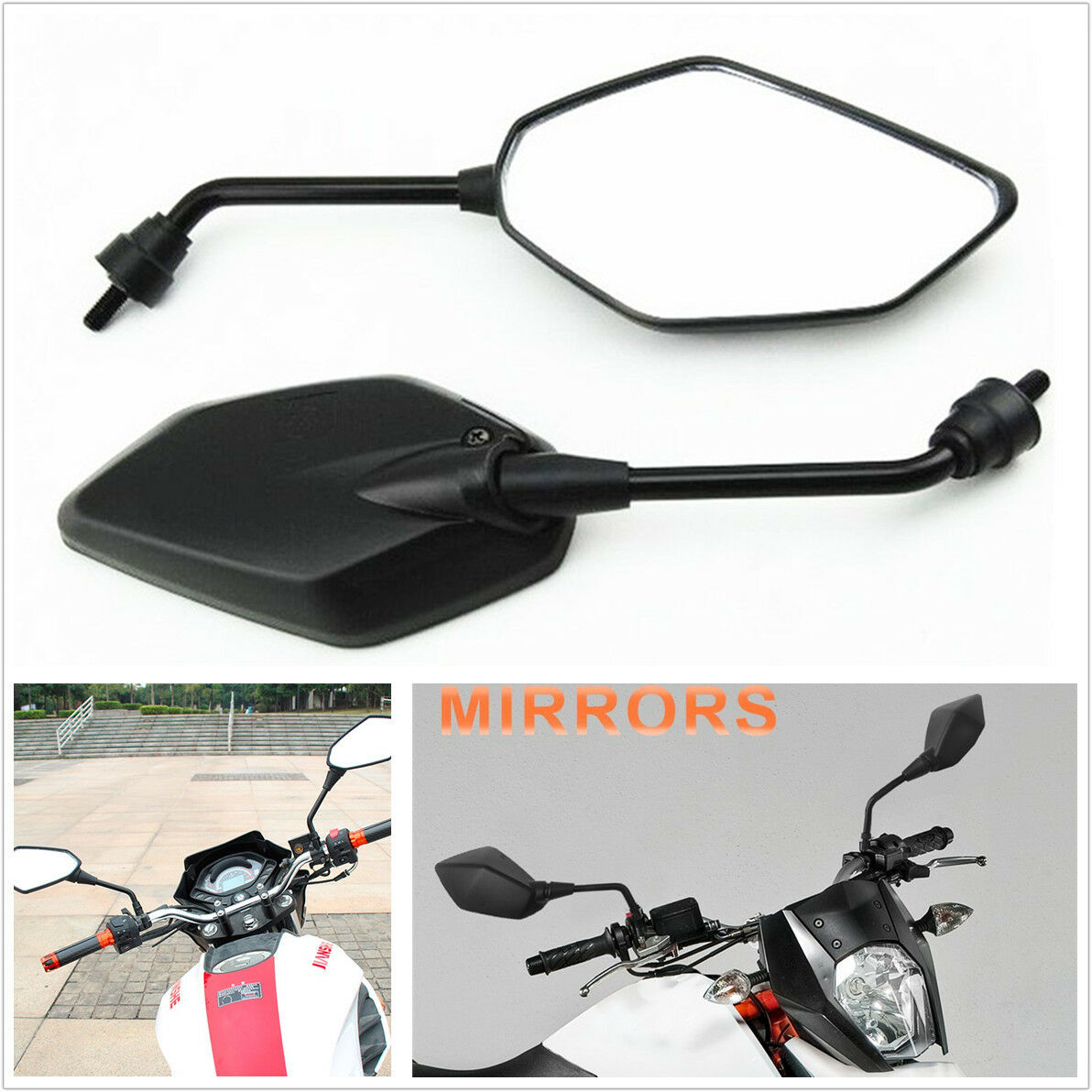 8mm Universal Pair Black Motorcycle ATV Motorbike Rearview Rear View Side Mirror