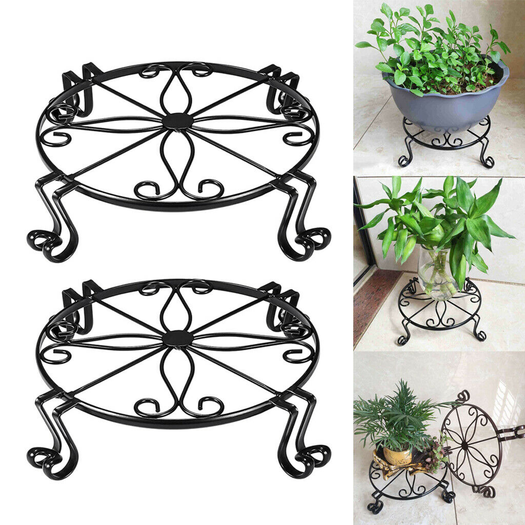 2pcs Metal Plant Stand Outdoor Heavy Duty Flower Pot   Rack Black