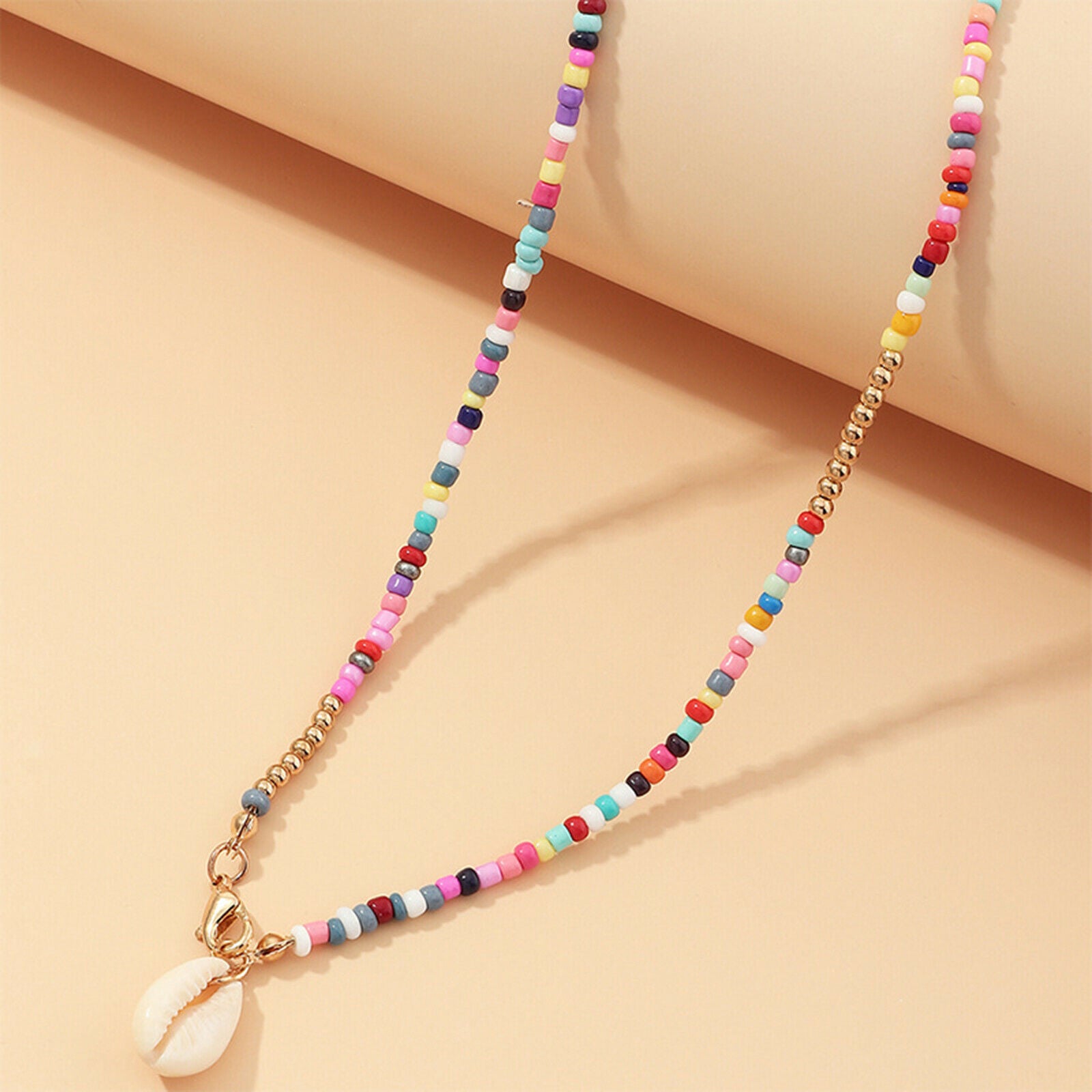 Women Girls Alloy Charm Beads Colorful Shell Necklace Choker Chain Accessory