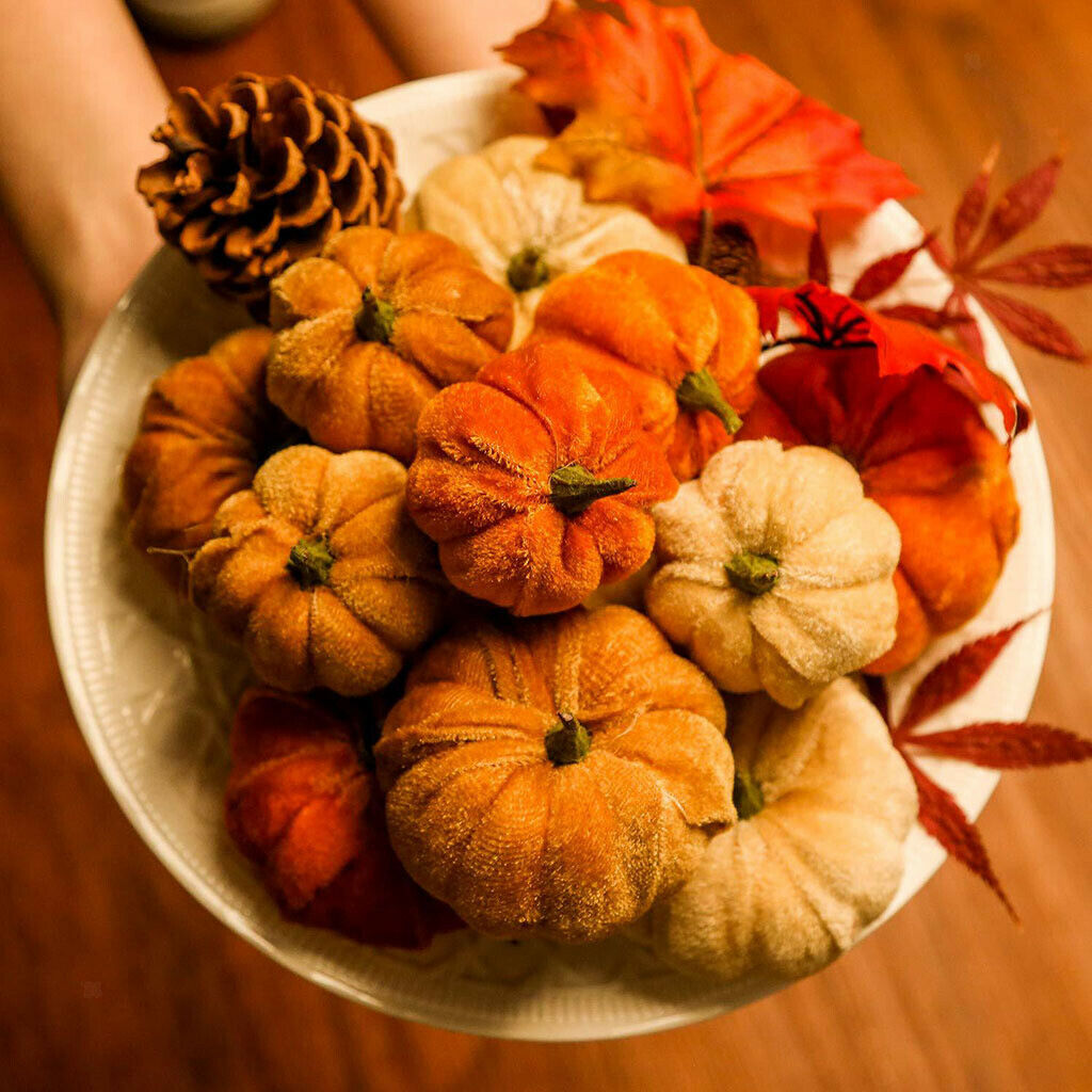 36x Velvet Pumpkins Colorful Soft Halloween Festival Harvest Fall Home
