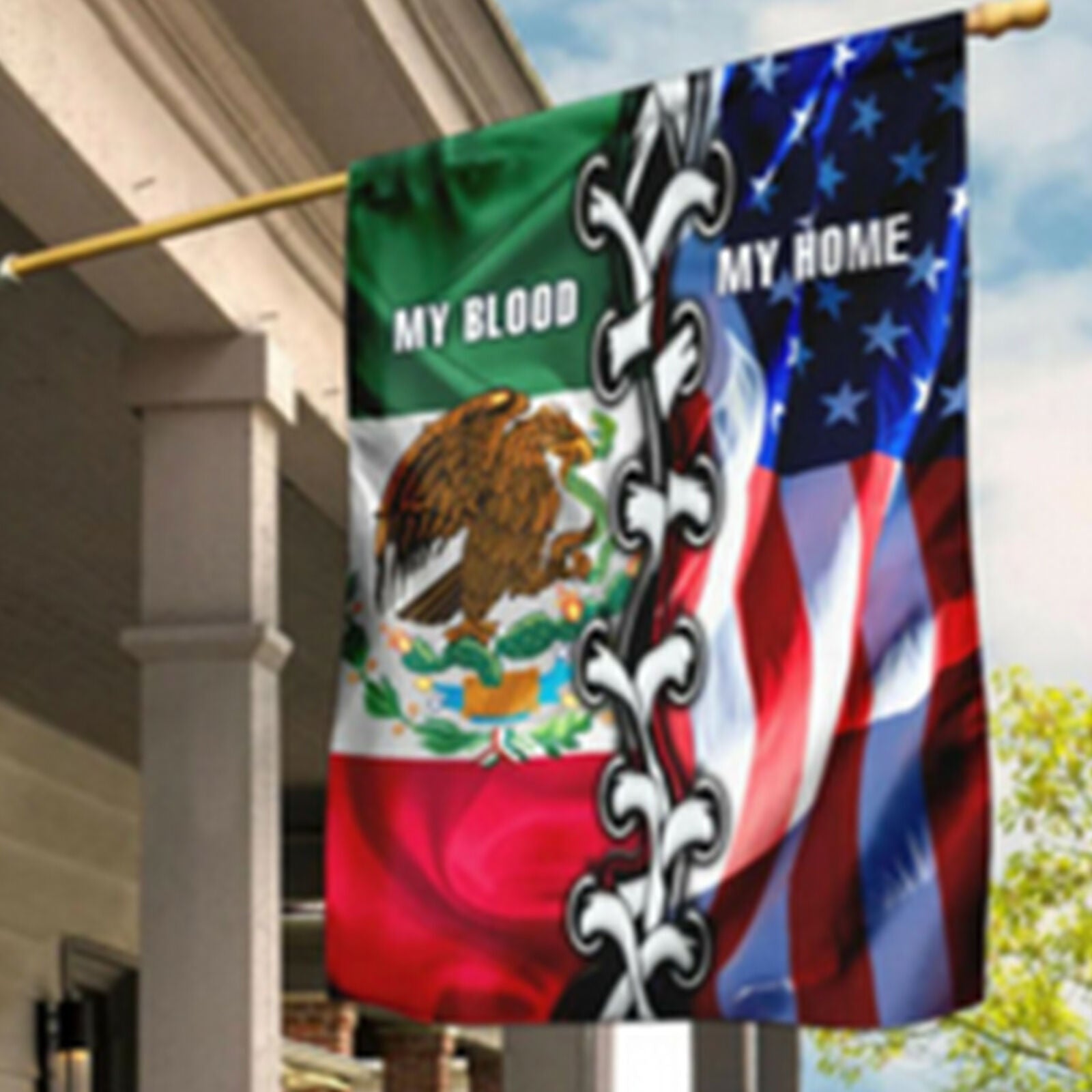 Mexican American My Home My Blood Flag Garden and House Flag