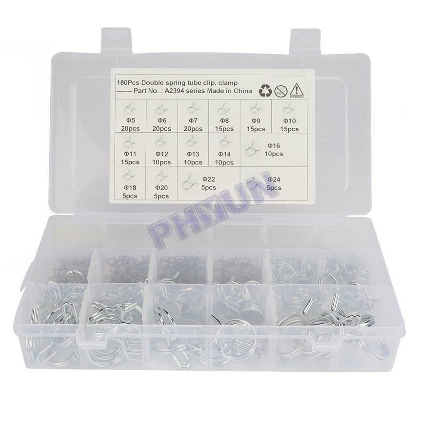 180Pcs Double Wire Fuel Line Hose Tube Spring Clamp Assortment Î¦5-Î¦24 Durable