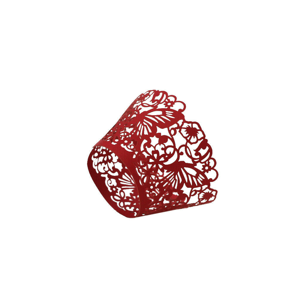 50x Pearly Paper Butterfly Lace Cup Cake Wrappers Wedding Party Decor Red