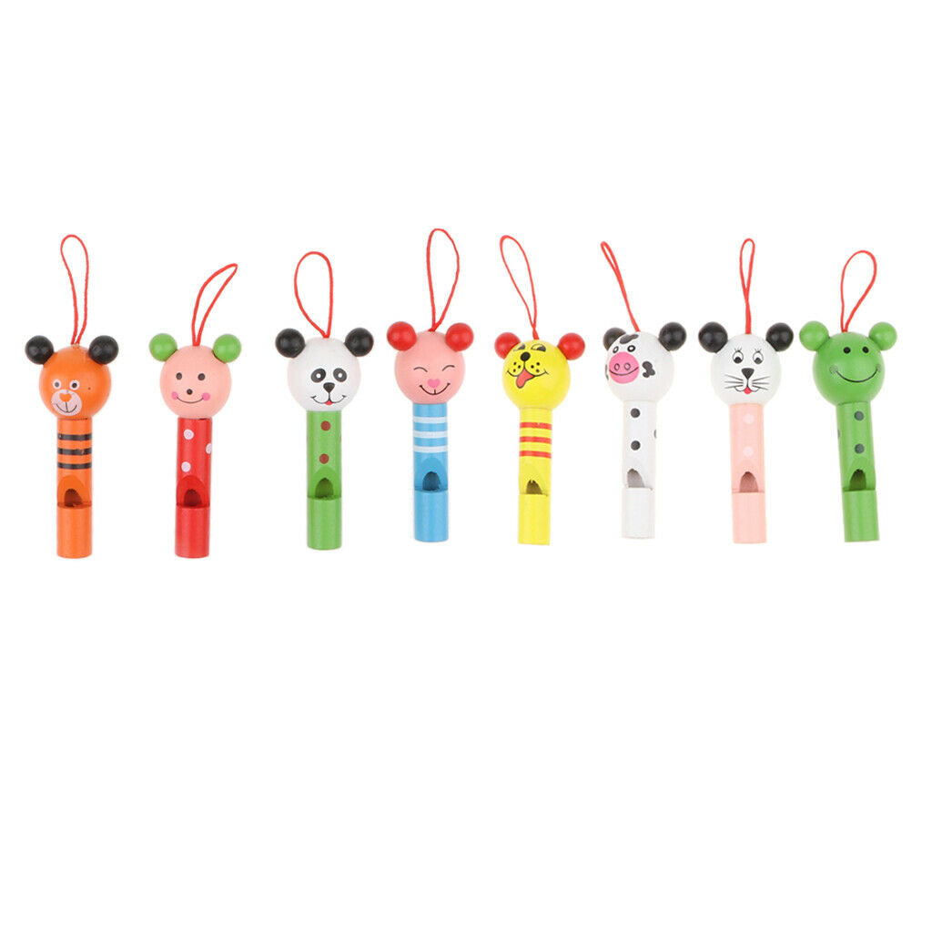 8 Piece Set Wooden Animal Head Whistles Flute Child Instrument