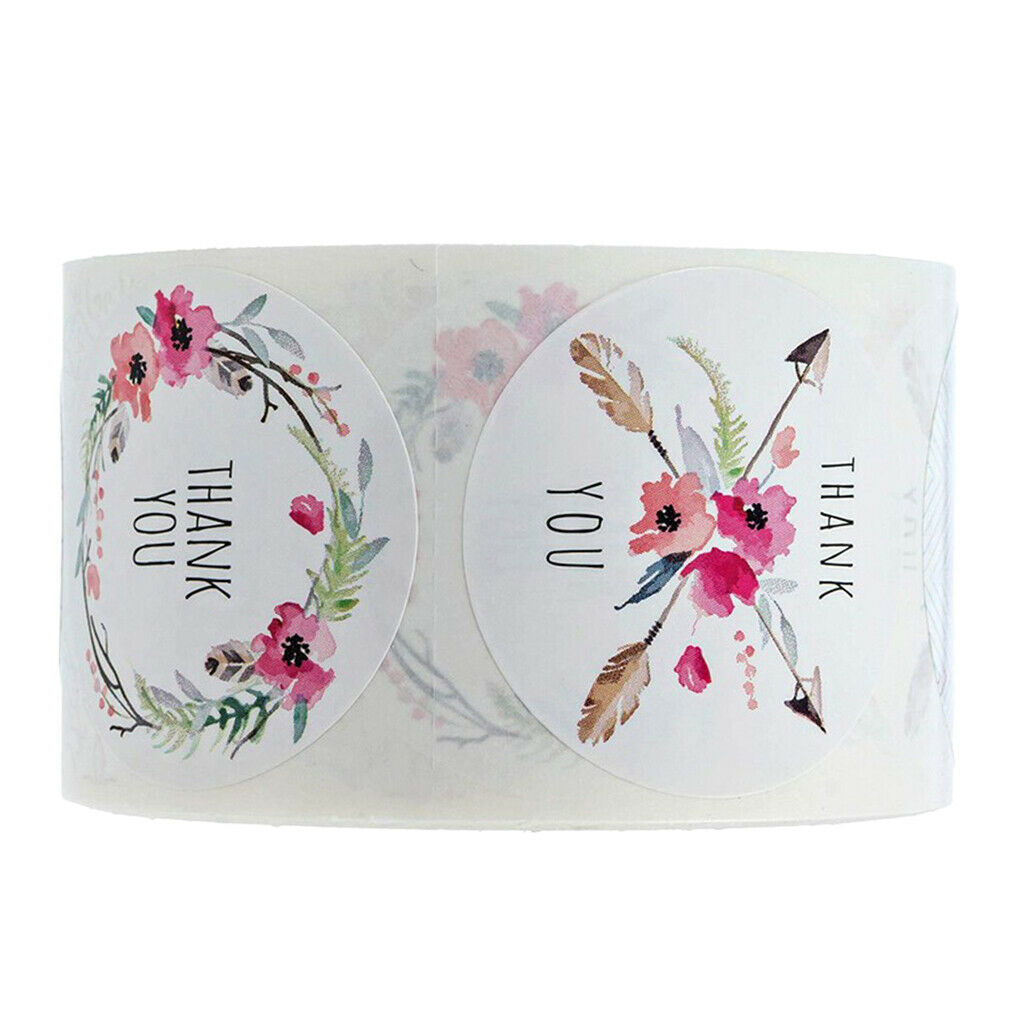 1'' Round Floral Printed Thank You Stickers / 500 Labels Per Roll