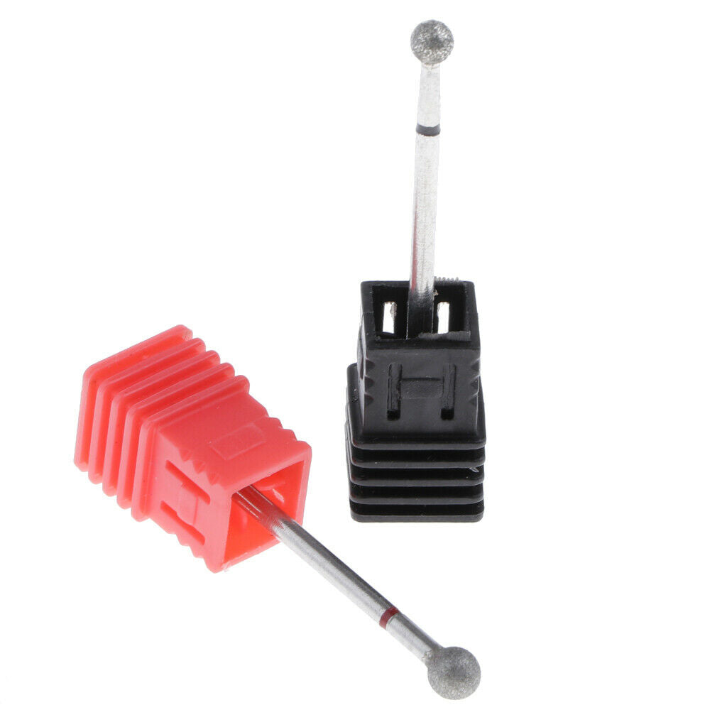 2 x Nail Drill Bits Ball Head Diamond Rotary Burrs Cuticle Clean Manicure Bit