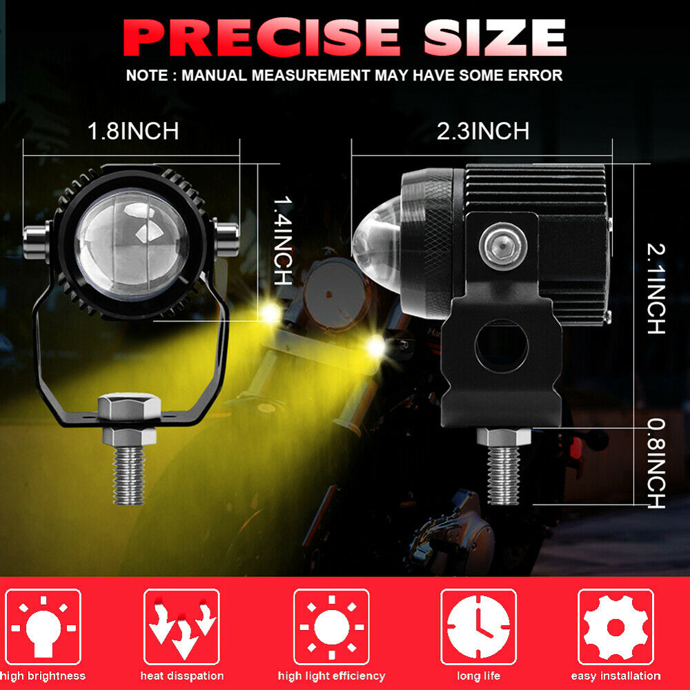 2 Motorcycle LED Spot Light Hi/lo Headlight Driving Fog Lamp Waterproof Jeep SUV