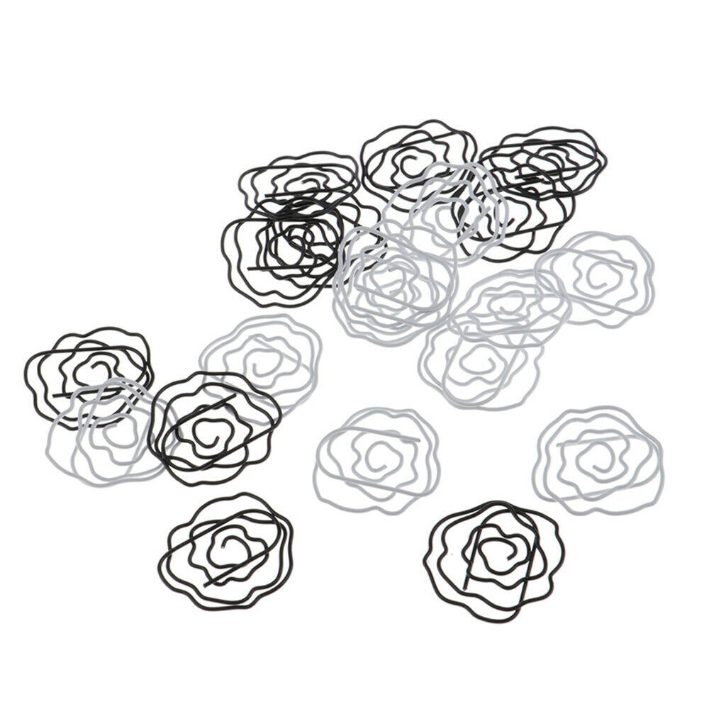 20Pcs Lovely Paper Clips Metal Colors - Rose Flower Shaped Bookmark Clips -
