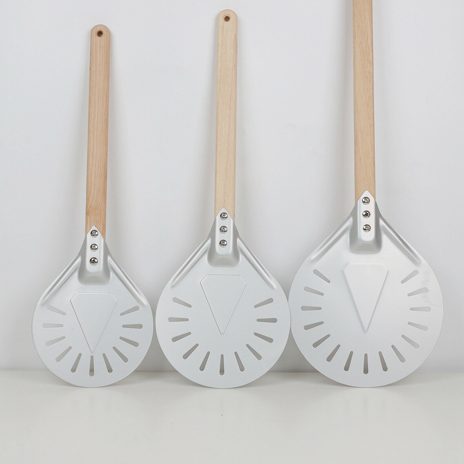2X Aluminum Pizza Turning Peel with Wood Handle Homemade Oven Accs 7inch 60cm