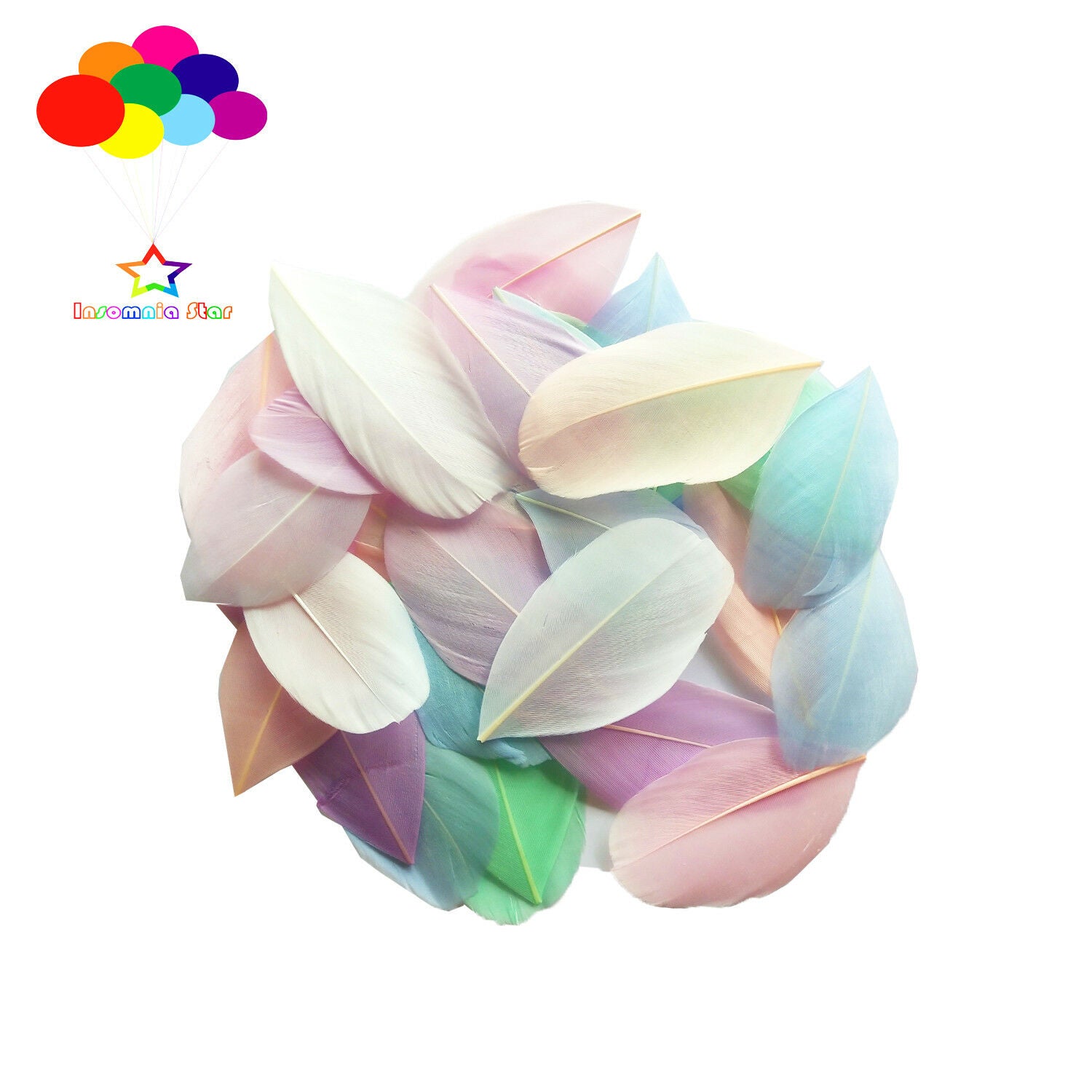 100 Pcs Macaron Light color mixture Goose feather Round head 2-3 Inch/5-7 Cm Diy