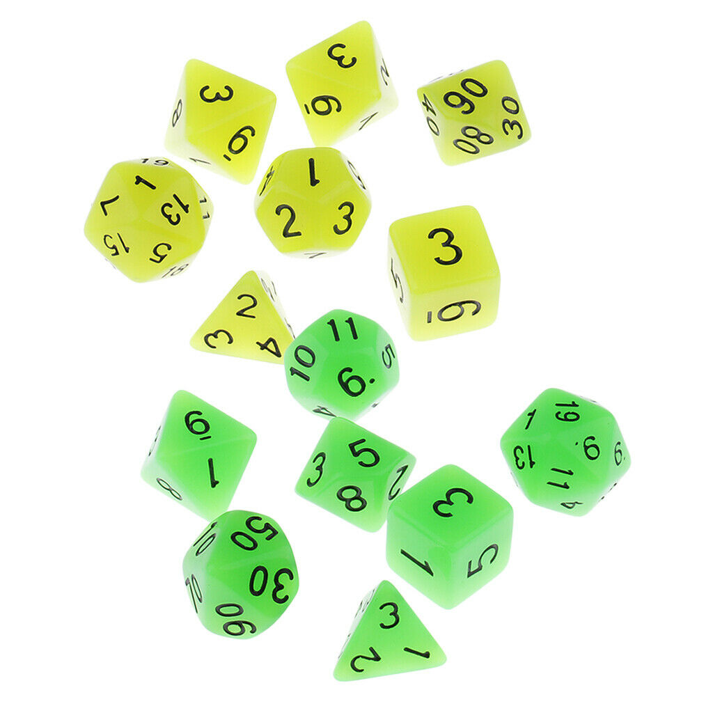 14 Pieces Multi-sided Dice Glow in the Dark for Party Bar Game Accessory