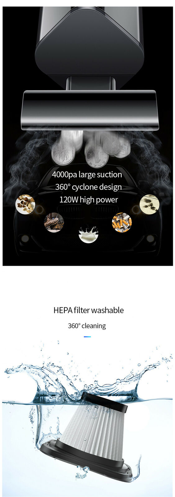 4000PA 120W High-Power Portable HandHeld Car Vacuum Cleaner Tool 12V Universal