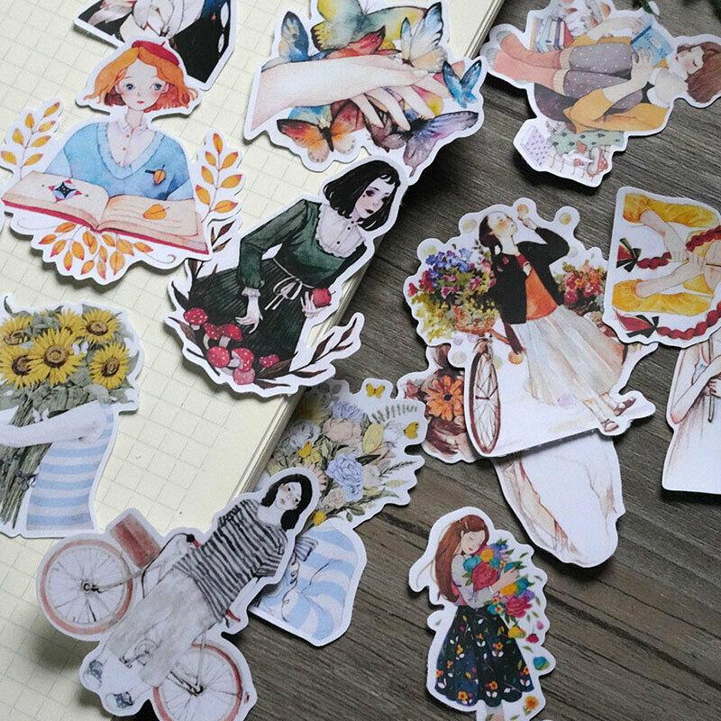 15Pcs Scrapbooking Stickers Flower Girl Diary Phone Case Epoxy Making Decoration