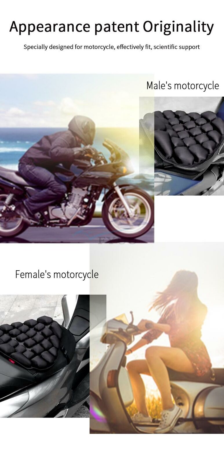 40 x 35CM Motorcycle Pressure Release Comfortable Inflatable Seat Cushion Black
