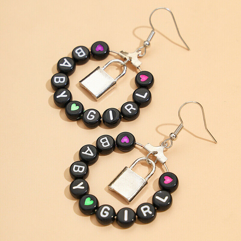 Punk Hip-hop Big Circle Hoop Earrings Babygirl Letter Lock Earrings Jewel.l8