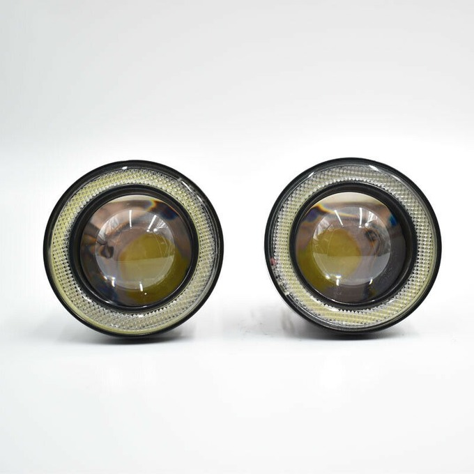 2PCS White 3 Inch LED Projector COB Angel Eye Fog Light Halo Ring Driving Lamp