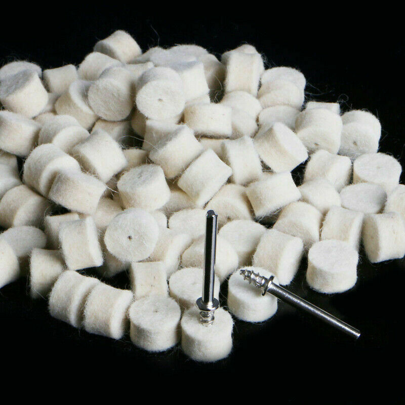 For Rotary tool Wheel Buffing Pad + 2 Mandrels 100pcs 13mm Wool Felt Polishing