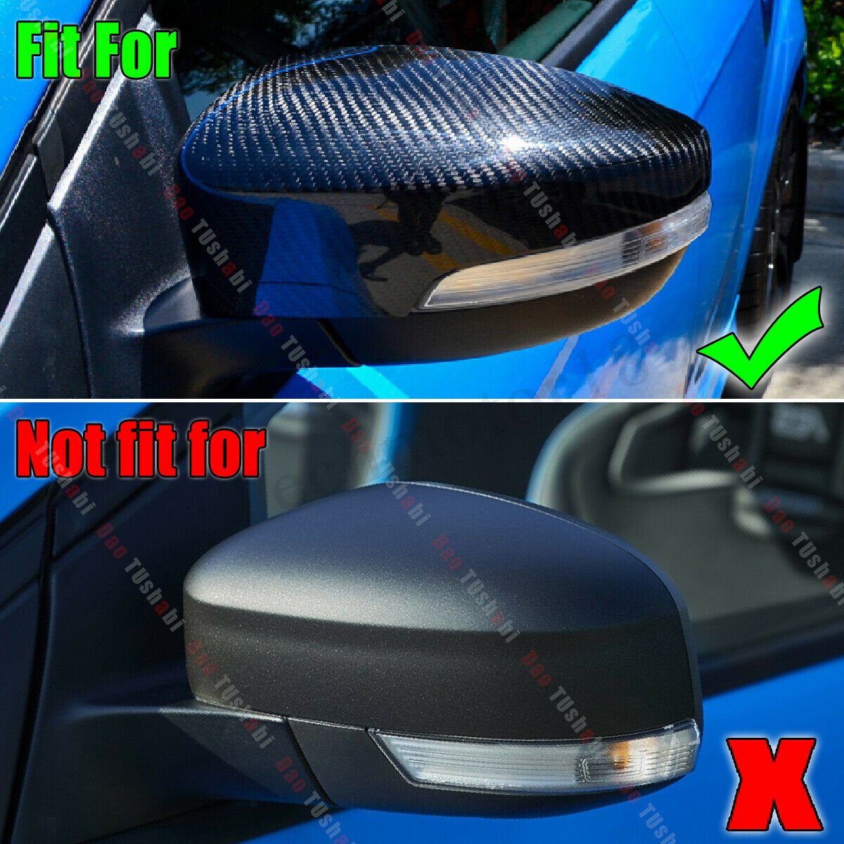 Pair Carbon Fiber Color Rearview Mirror Cover Cap For Ford Focus RS ST MK