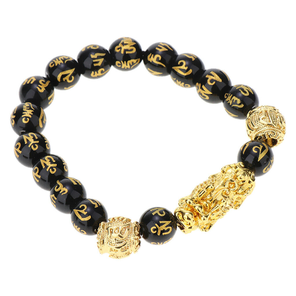 2Pcs 10mm 12mm Beads Golden PI xiu Bracelet Six Words of Truth Bead Obsidian