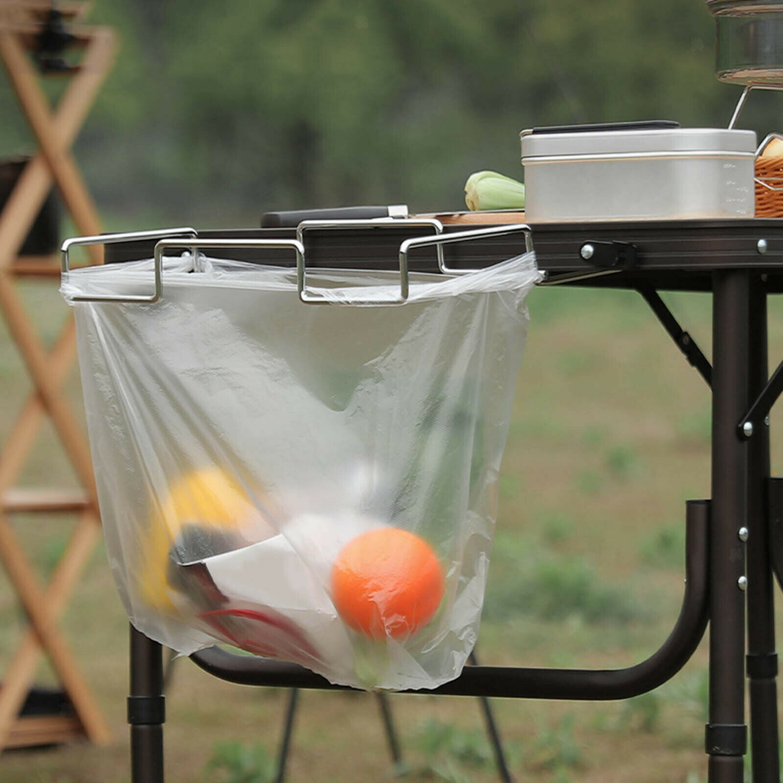Non-slip Trash Bag Holder Hanging Rack Kitchen Picnic Desk Frame Hanger