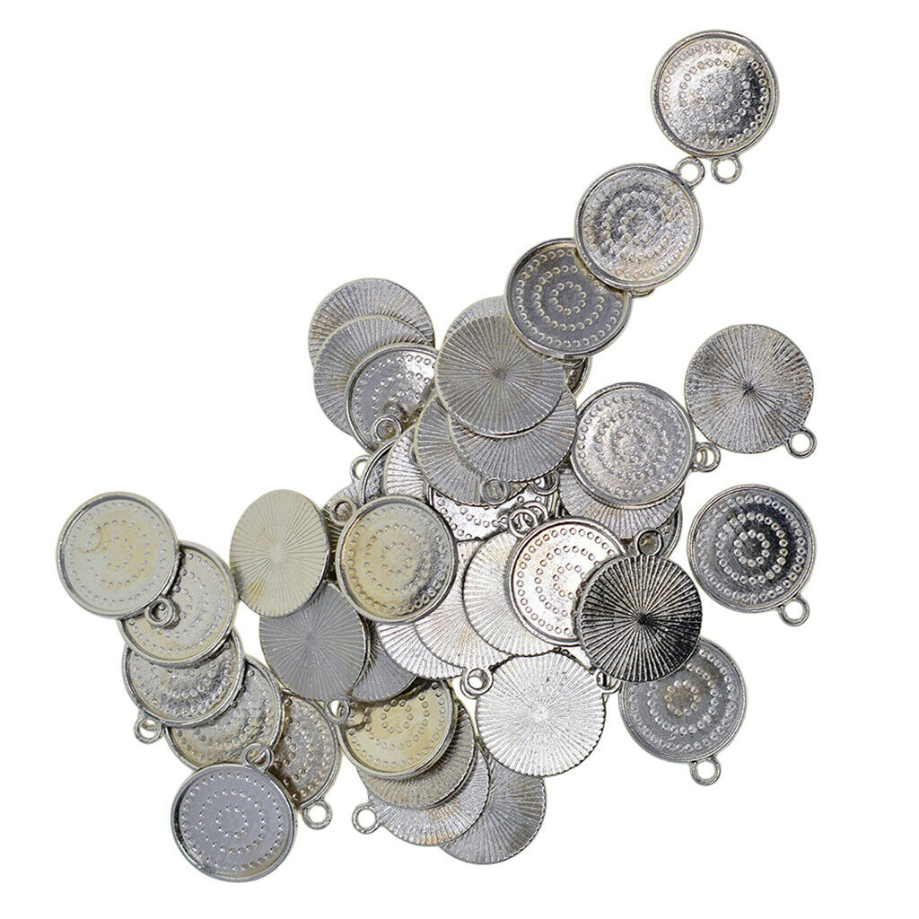 50Pieces Single Loop Round Connector Trays Blank Bezel Settings Pendant Charm