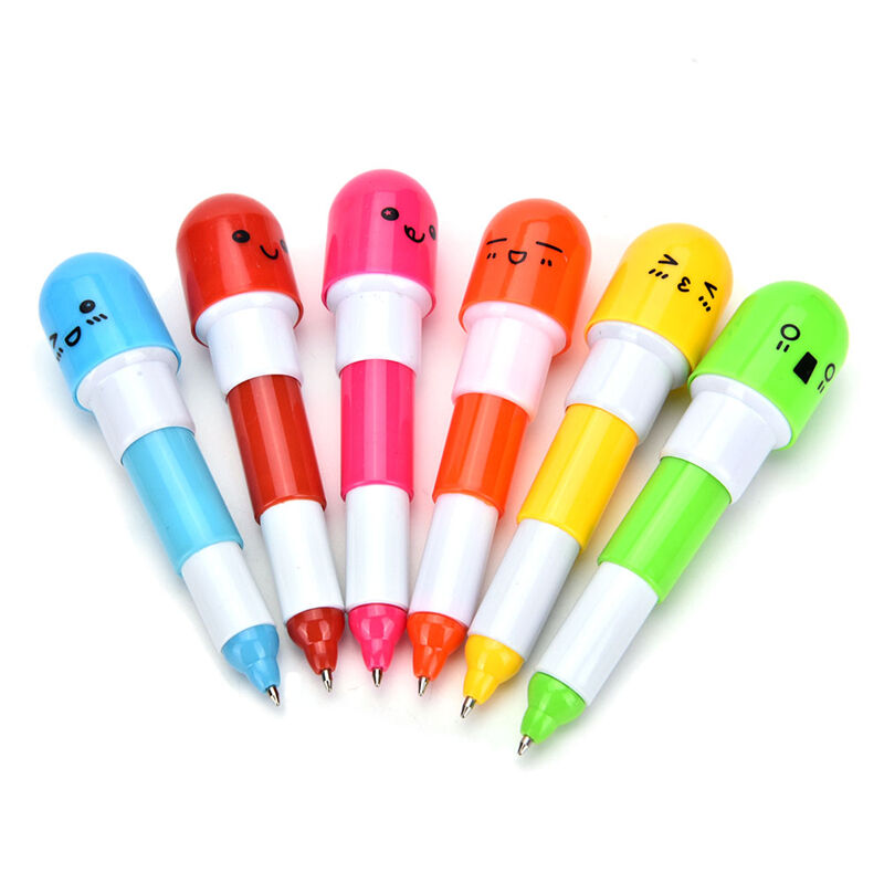 Smiling Face Pill Shape Ballpoint Pen Cute Cartoon Favor Retractable Ball .l8