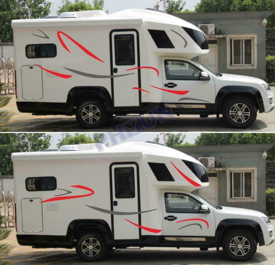2x Car Red & Grey Stripes Decals Stickers For Caravan Travel Camper Van RV BUS