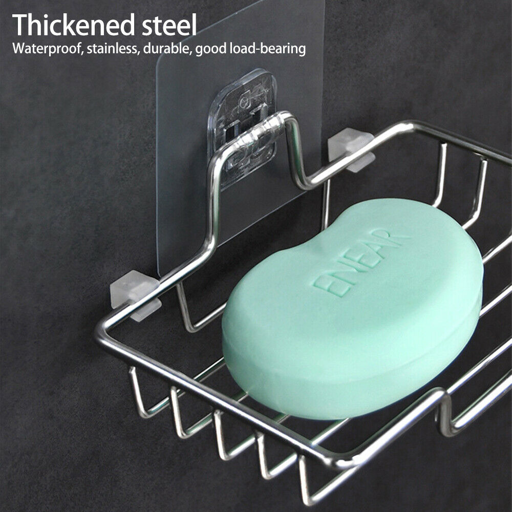 Stainless Steel Soap Dish Holder Basket Wall Mounted Suction Bathroom Tray NEW