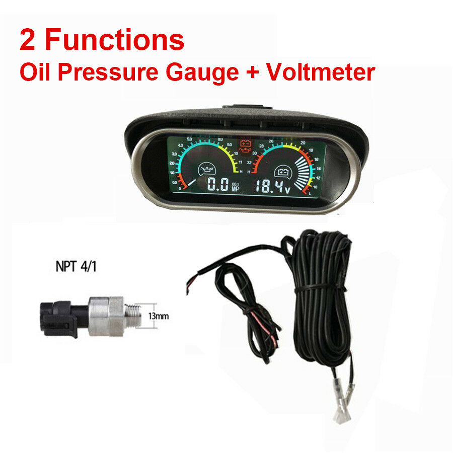 New 2 Funtions Lcd Screen 12v/24v Car TruckOil Pressure Gauge + Voltmeter Meter