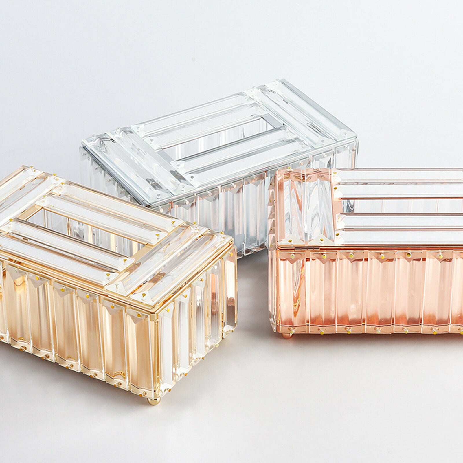 Luxury Crystal Tissue Box Cover Rectangular Napkin Case for Bathroom Office