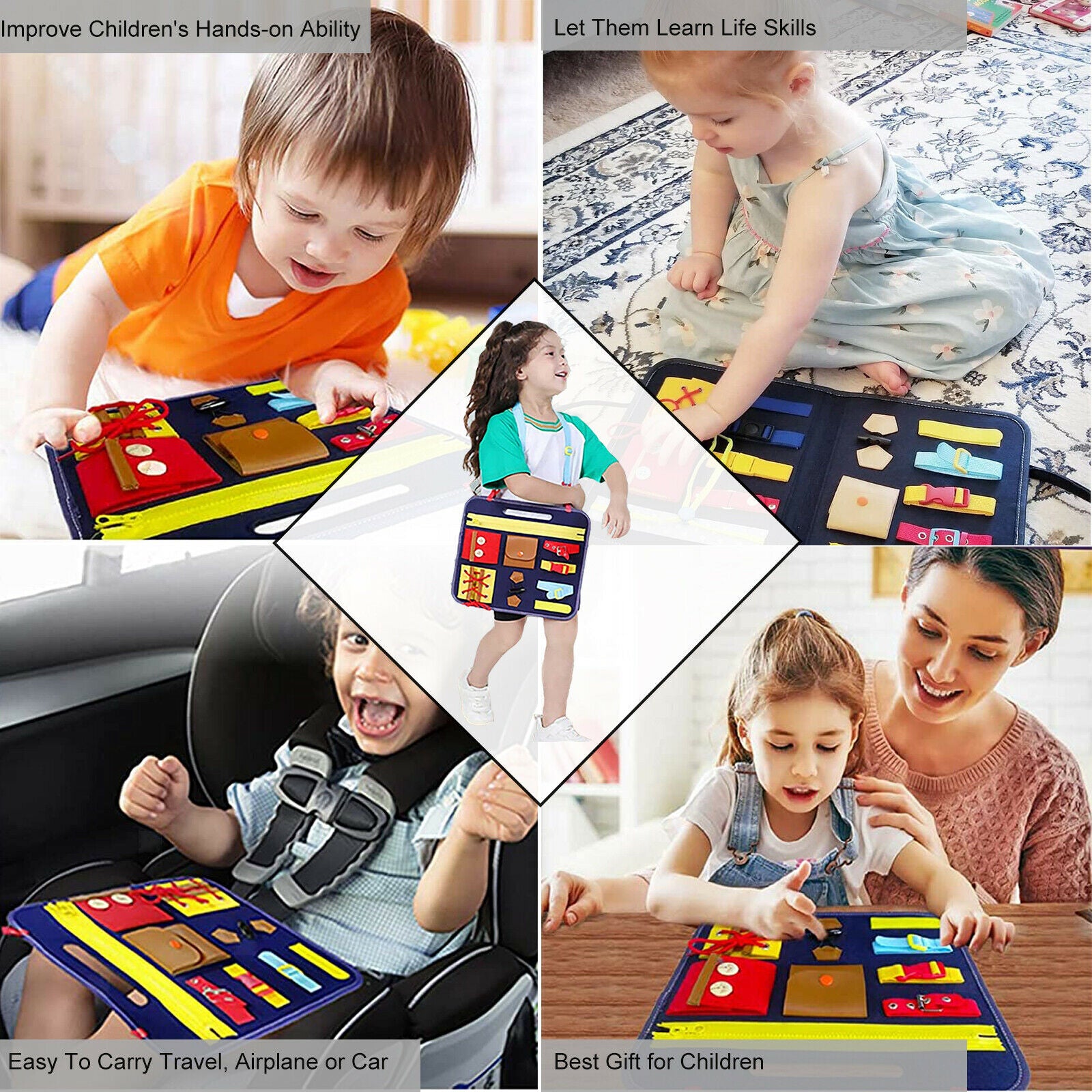 Toddler Busy Board - Montessori Basic Skills Toys - Learn to Dress