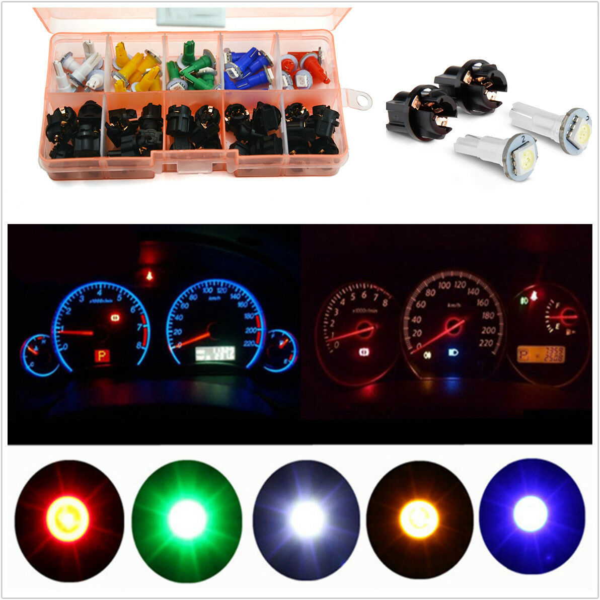 Car Auto T5 LED Socket Instrument Panel Cluster Plug Dash Lights Mix Bulb