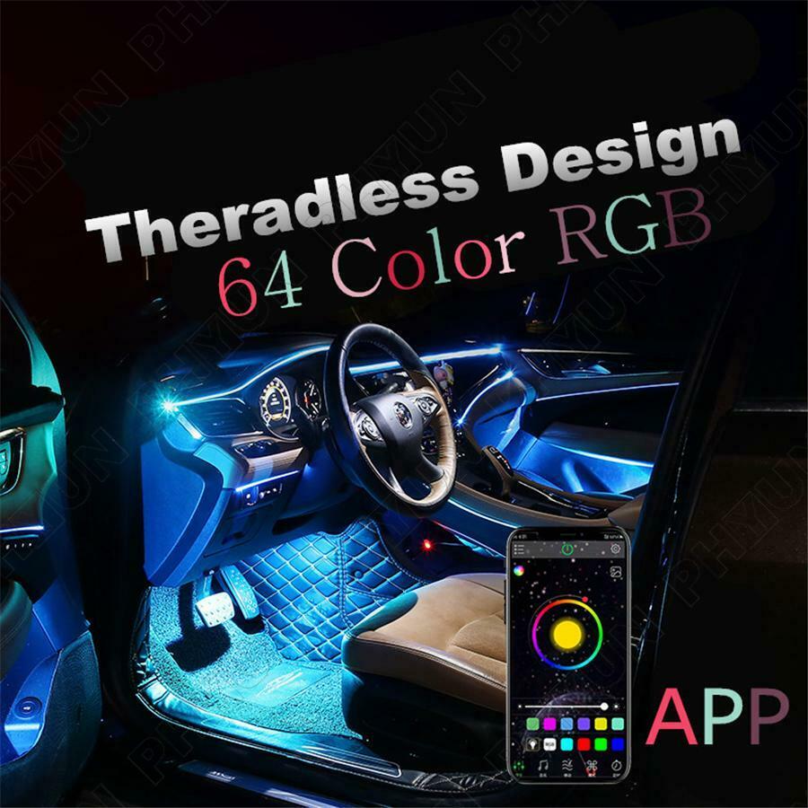 13Pcs Wireless APP Thread-Free Optic Fiber EL LED Strip Car Interior Decor Light