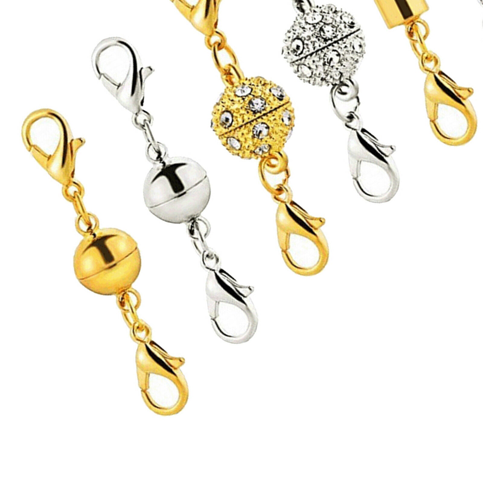 6Pcs Magnetic Clasp Rhinestone Ball/Cylinder Lobster Clasps Extender Joiner