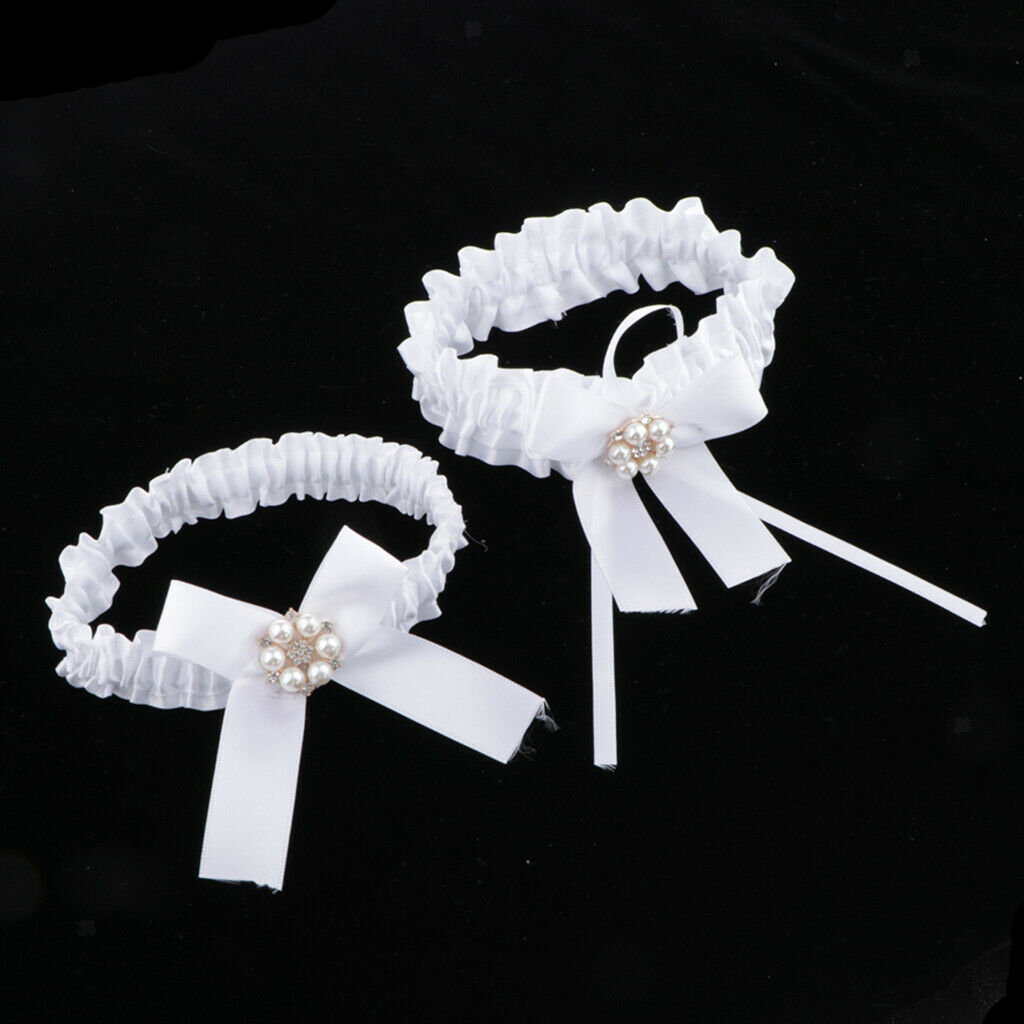 of 2 Women Crystal Leg Garter Belt Bowknot Thigh Strap Prom Costumes White