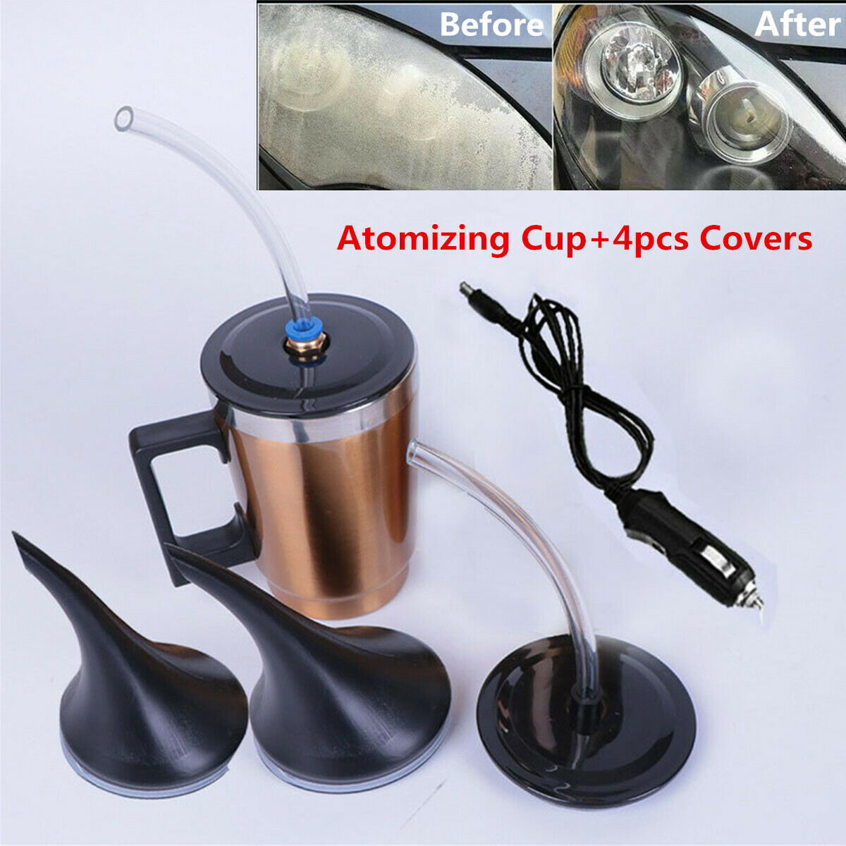 12V Car Headlight Lens Repair Restoration Kit Restorer Atomization Cup+4PC Cover