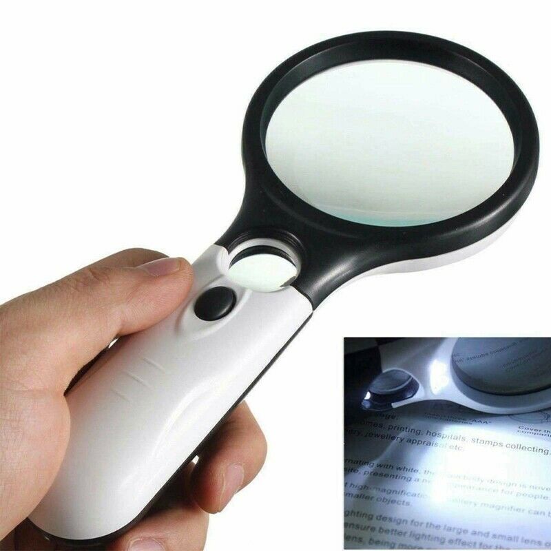 Handheld 45X Magnifying Reading Glass Lens Jewelry Loupe w/ 3 LED Light Lamp