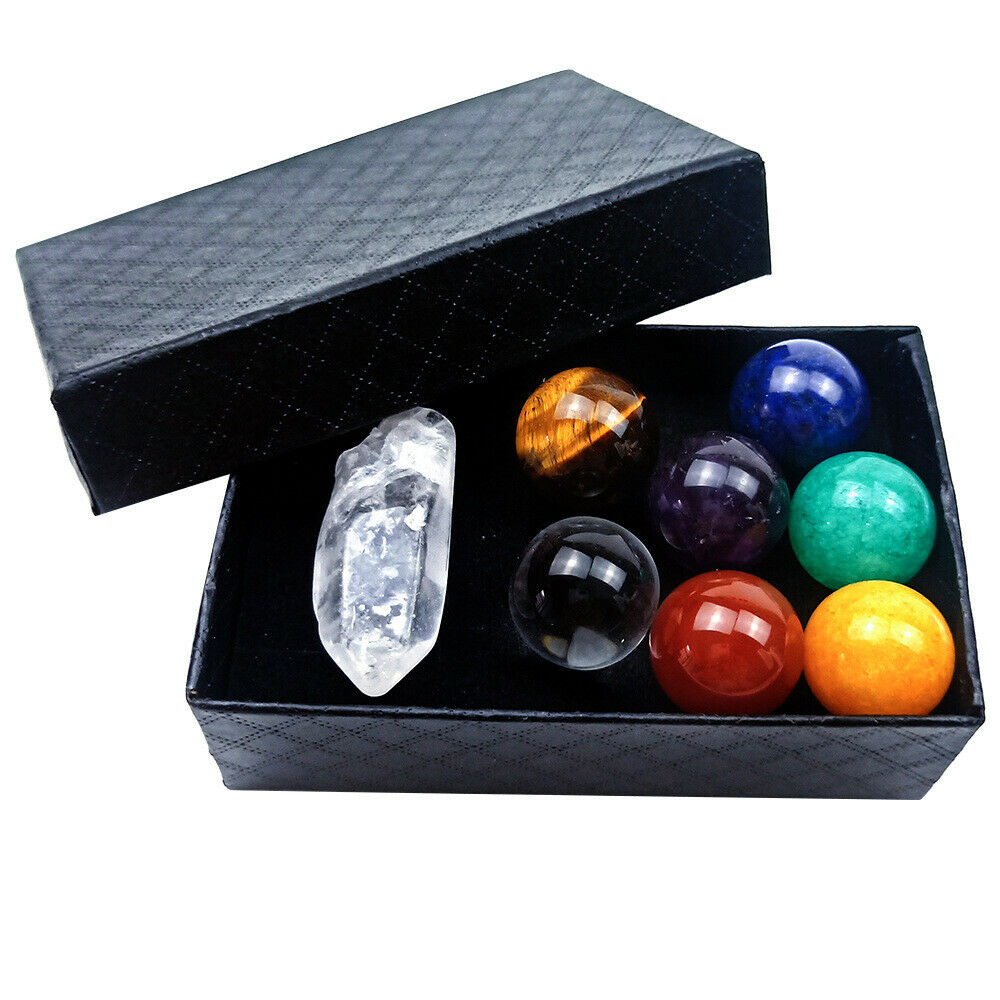 7 Chakra Stones Sphere Ball Reiki Healing Natural Gem Hexagonal Crystal Set