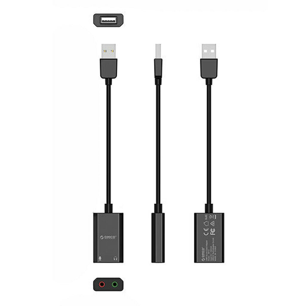 Black 2 Channels USB Audio Adapter External Sound Card Adapter for Win Linux